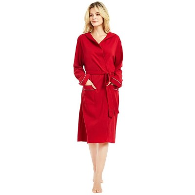 Robes Womens Cotton Robe Soft Kimono Spa Knit Bathrobe Lightweight Long - Burgundy Hooded - C818SQMAKSC