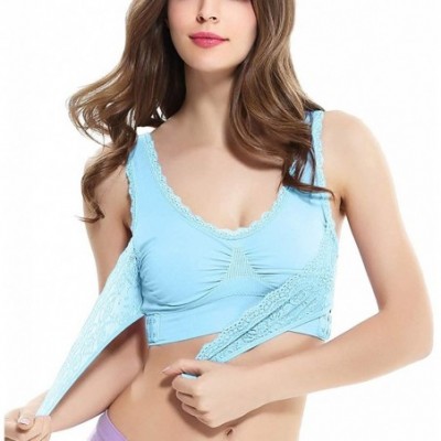 Bras Women's Cross Wrap Adjustable Side Buckle Lace Workout Stretch Yoga Push-up Bra - Blue+white - CP18W9L48SS