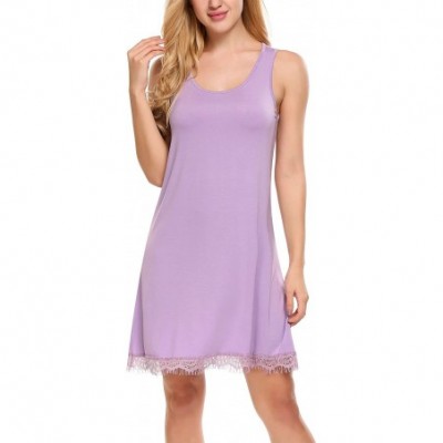 Nightgowns & Sleepshirts Sleepwear Womens Cotton Nightgown Lace Sleep Nightdress Short Sleeve Nightshirt - Light Purple - C61...