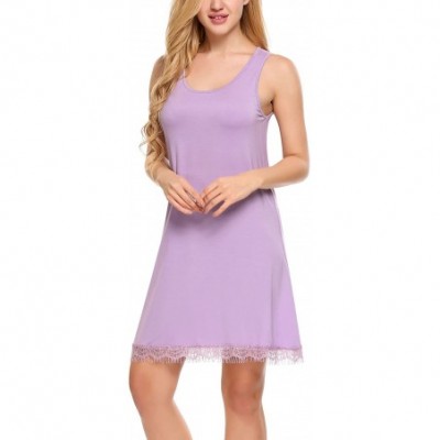 Nightgowns & Sleepshirts Sleepwear Womens Cotton Nightgown Lace Sleep Nightdress Short Sleeve Nightshirt - Light Purple - C61...