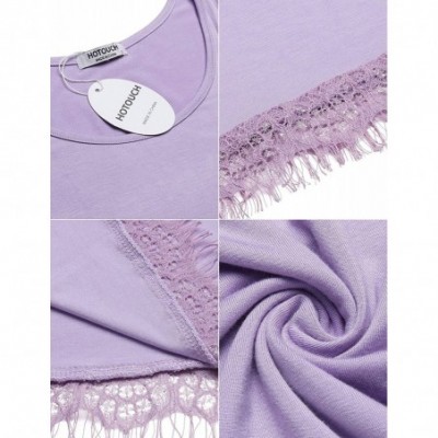 Nightgowns & Sleepshirts Sleepwear Womens Cotton Nightgown Lace Sleep Nightdress Short Sleeve Nightshirt - Light Purple - C61...