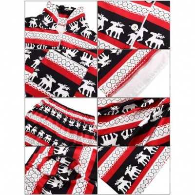 Sets Christmas Pajamas Set Womens Long Sleeve Button Down Sleepwear Fleece Nightwear (Christmas Red- L) - CL18ZUTUWMD