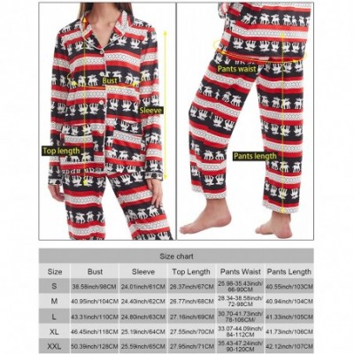 Sets Christmas Pajamas Set Womens Long Sleeve Button Down Sleepwear Fleece Nightwear (Christmas Red- L) - CL18ZUTUWMD