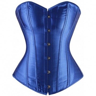 Bustiers & Corsets Women Satin Sexy Lace Up Overbust Strong Boned Corset Bustier Top - Blue - C018HANMTGZ