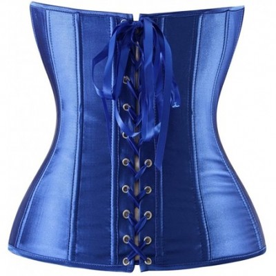 Bustiers & Corsets Women Satin Sexy Lace Up Overbust Strong Boned Corset Bustier Top - Blue - C018HANMTGZ