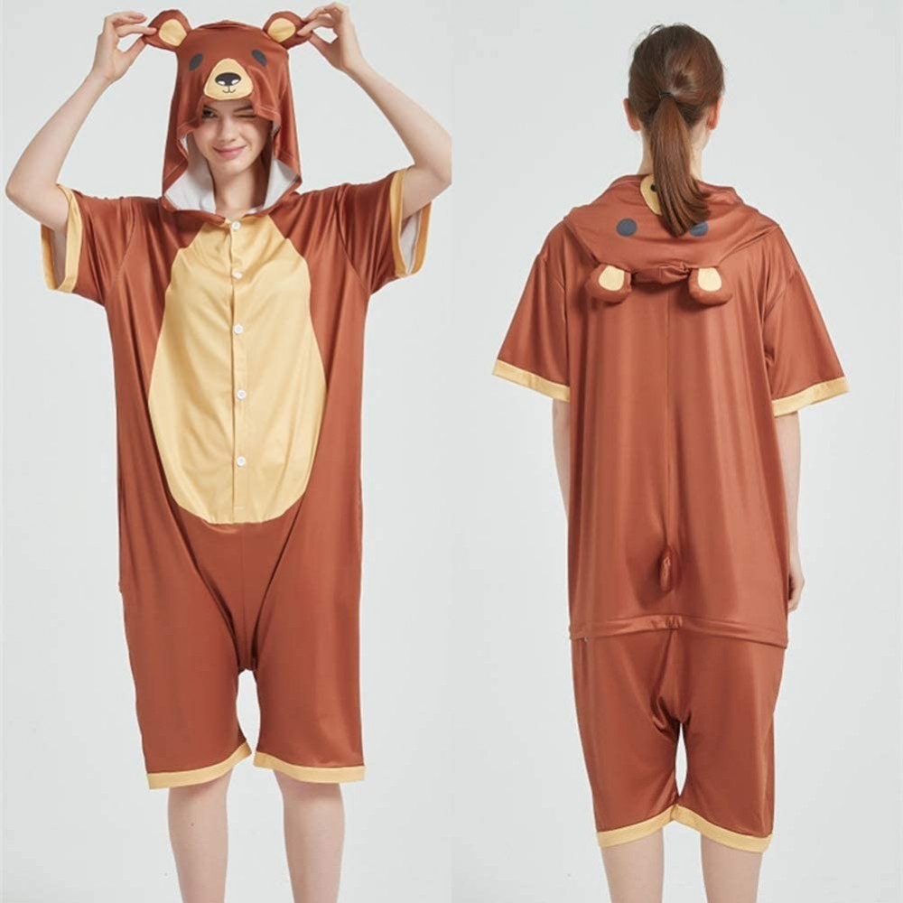 Robes Adult Cartoon Bathrobe- Cute Couple Animal Design one-Piece Pajamas Short Sleeve Hooded Milk Silk Material (S- M- L- XL...