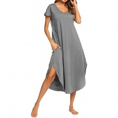 Nightgowns & Sleepshirts Nightgowns for Women Long/Short Sleeve Sleepshirt Plain Nightdress V Neck Sleepwear Dress with Irreg...