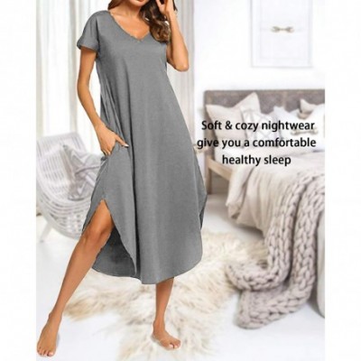 Nightgowns & Sleepshirts Nightgowns for Women Long/Short Sleeve Sleepshirt Plain Nightdress V Neck Sleepwear Dress with Irreg...