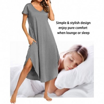 Nightgowns & Sleepshirts Nightgowns for Women Long/Short Sleeve Sleepshirt Plain Nightdress V Neck Sleepwear Dress with Irreg...