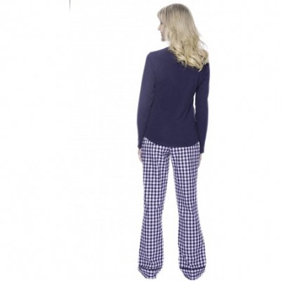 Sets Pajamas for Women - Cotton Flannel Pajama Set - Gingham Blue/Heather - C812IJUGC65