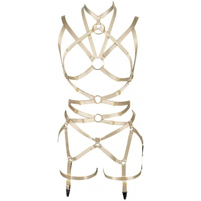 Garters & Garter Belts Women's Punk Cut Out Harness Body Full Strappy Lingerie Garter Belts Set Elasticity Goth Club Rave Wea...