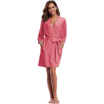 Robes Women's Cotton Knit Kimono Robe Lightweight Bathrobe Sleepwear - Watermelon - CN18E7K8D7Q