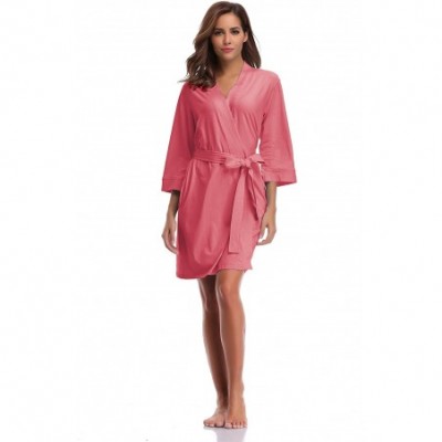 Robes Women's Cotton Knit Kimono Robe Lightweight Bathrobe Sleepwear - Watermelon - CN18E7K8D7Q