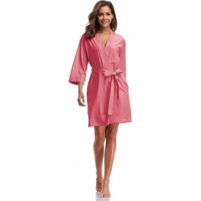 Robes Women's Cotton Knit Kimono Robe Lightweight Bathrobe Sleepwear - Watermelon - CN18E7K8D7Q