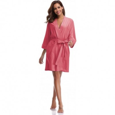 Robes Women's Cotton Knit Kimono Robe Lightweight Bathrobe Sleepwear - Watermelon - CN18E7K8D7Q