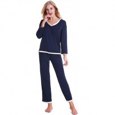 Sets Womens 2 Piece Pajama Set Long Sleeve Top with Pants Lounge Sleepwear Set - B-dark Blue - CC18KDN5A2Z