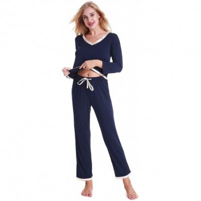 Sets Womens 2 Piece Pajama Set Long Sleeve Top with Pants Lounge Sleepwear Set - B-dark Blue - CC18KDN5A2Z