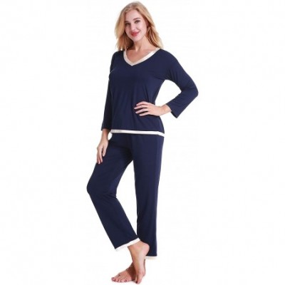 Sets Womens 2 Piece Pajama Set Long Sleeve Top with Pants Lounge Sleepwear Set - B-dark Blue - CC18KDN5A2Z