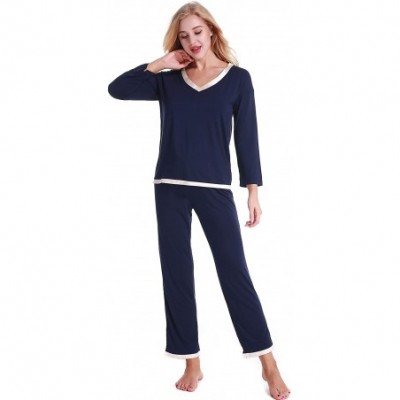 Sets Womens 2 Piece Pajama Set Long Sleeve Top with Pants Lounge Sleepwear Set - B-dark Blue - CC18KDN5A2Z