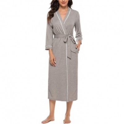 Robes Women Soft Robes Lightweight Long Kimono Robe Lace Trim Knit Bathrobe Sleepwear Loungewear - Style A-grey - C11943COL2Z