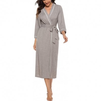 Robes Women Soft Robes Lightweight Long Kimono Robe Lace Trim Knit Bathrobe Sleepwear Loungewear - Style A-grey - C11943COL2Z