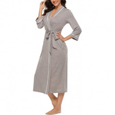 Robes Women Soft Robes Lightweight Long Kimono Robe Lace Trim Knit Bathrobe Sleepwear Loungewear - Style A-grey - C11943COL2Z