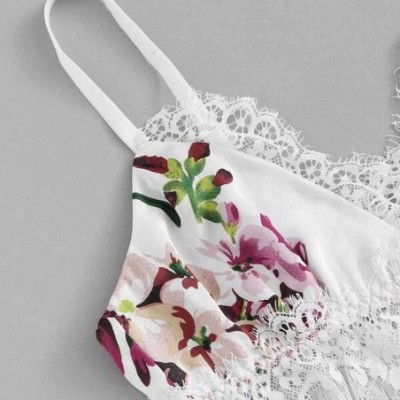 Baby Dolls & Chemises Sexy Lace Satin Trim Floral Bow Lingerie Adjustable Spaghetti Straps Sleepwear - White - CJ18UZGOZ22