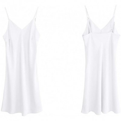 Slips Women's Long Silky Tank Top Adjustable Spaghetti Strap Camisole Slip Dress - V-white - C2196GRWKOY