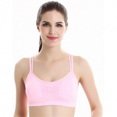 Bras T-Shirts Modern Micro Crop Bra Criss-Cross Back Seamless Comfortable Yoga Camisole Bra with Removable Pads - Pink/Yellow...