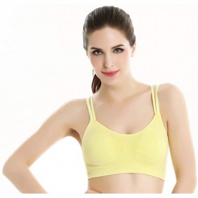 Bras T-Shirts Modern Micro Crop Bra Criss-Cross Back Seamless Comfortable Yoga Camisole Bra with Removable Pads - Pink/Yellow...