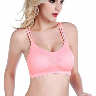 Bras T-Shirts Modern Micro Crop Bra Criss-Cross Back Seamless Comfortable Yoga Camisole Bra with Removable Pads - Pink/Yellow...