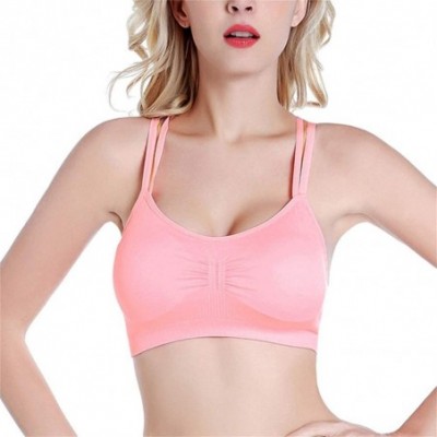 Bras T-Shirts Modern Micro Crop Bra Criss-Cross Back Seamless Comfortable Yoga Camisole Bra with Removable Pads - Pink/Yellow...