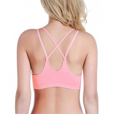 Bras T-Shirts Modern Micro Crop Bra Criss-Cross Back Seamless Comfortable Yoga Camisole Bra with Removable Pads - Pink/Yellow...