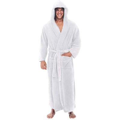 Robes Men's Winter Plush Lengthened Shawl Bathrobe Home Clothes Long Sleeved Robe Coat - White - CB193TR8RGL