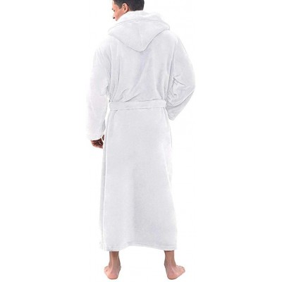 Robes Men's Winter Plush Lengthened Shawl Bathrobe Home Clothes Long Sleeved Robe Coat - White - CB193TR8RGL