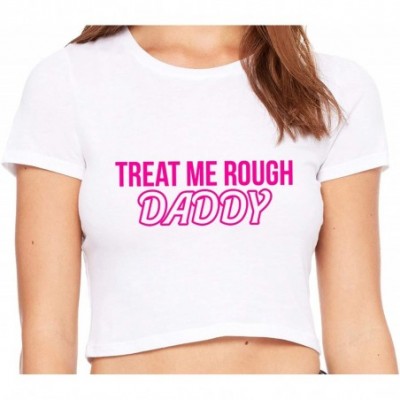 Camisoles & Tanks Treat Me Rough Daddy Spank Dominate White Crop Tank Top - Hot Pink - CG198CC6WU2