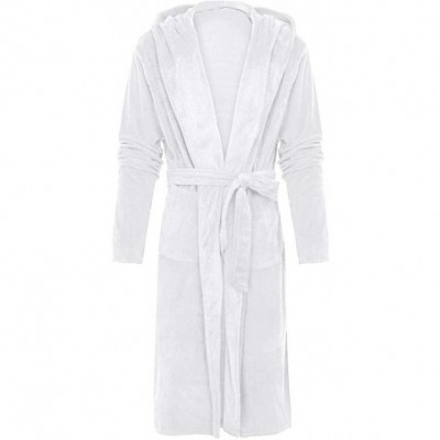 Robes Men's Winter Plush Lengthened Shawl Bathrobe Home Clothes Long Sleeved Robe Coat - White - CB193TR8RGL