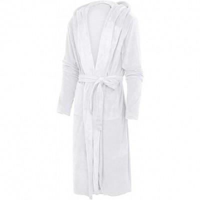 Robes Men's Winter Plush Lengthened Shawl Bathrobe Home Clothes Long Sleeved Robe Coat - White - CB193TR8RGL