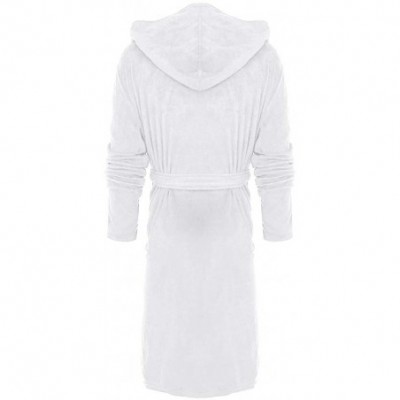 Robes Men's Winter Plush Lengthened Shawl Bathrobe Home Clothes Long Sleeved Robe Coat - White - CB193TR8RGL