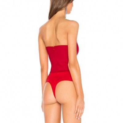 Shapewear Women's Strapless Plunge Bandeau Neck Thong Cut Bodysuit - Red 2 - CA18W0NXXYR