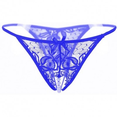 Panties Women Sexy Floral Lace Tanga Panty - Blue - CY18AOS0K3L