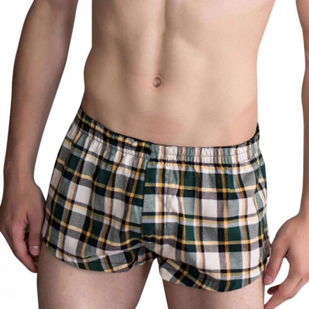 Boxer Briefs Men's Shorts Fashion Plaid Soft Cotton Comfy Breathable Loose Underwear Boxer Briefs (XL- Yellow) - Yellow - C81...