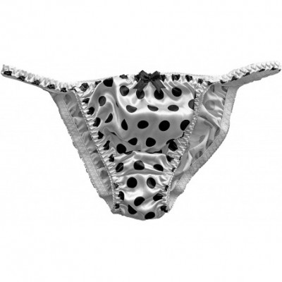 Panties Women's Polkadot Tanga Bikini Briefs Satin Panties - White - CK18OG5CDWC