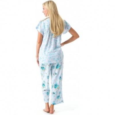 Sets Women's Short Sleeve Floral Print Capri Pajama Set - Green - CO19ECN4UZA