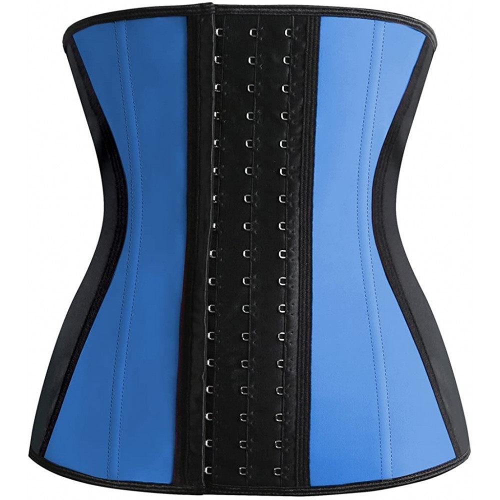 Shapewear Womens Latex Two Tone Steel Boned Workout Waist Cincher Corset - Blue - CN12N290Z7S