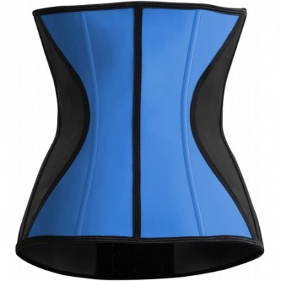 Shapewear Womens Latex Two Tone Steel Boned Workout Waist Cincher Corset - Blue - CN12N290Z7S