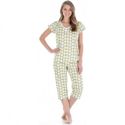 Sets Women's Sleepwear Cotton Short Sleeve Pajama Set - Capri Set - Lemons - CM18IHGW53W