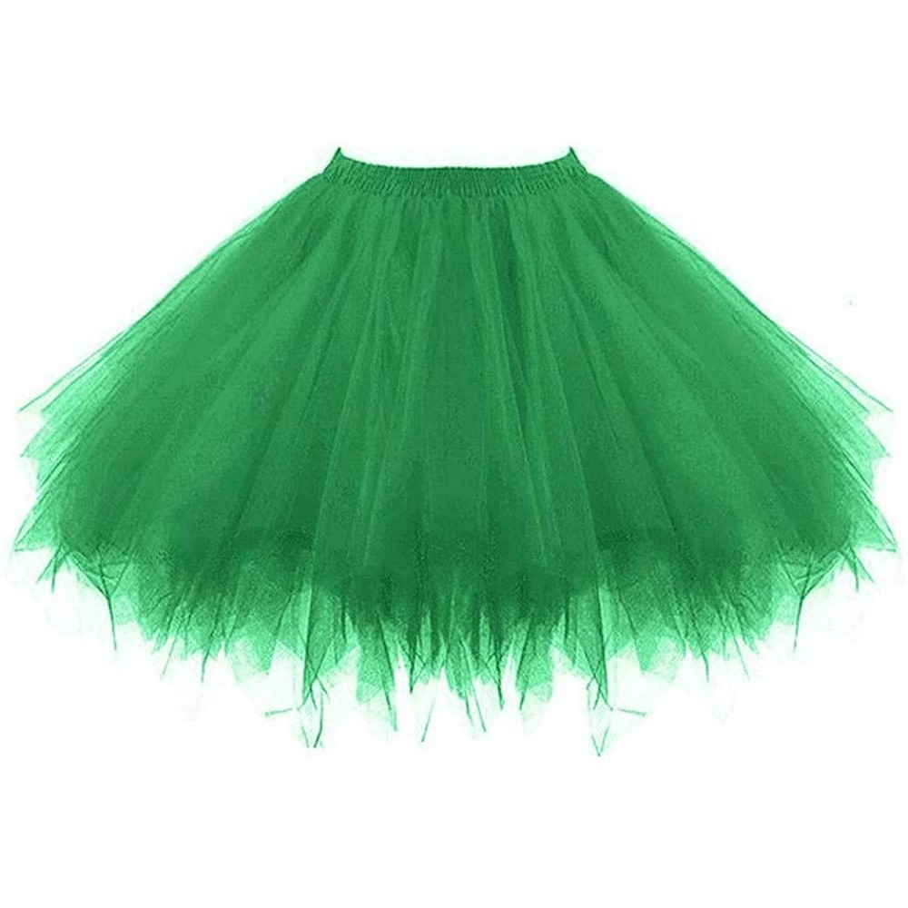 Slips Teens Tutu Pleated Gauze Short Skirt Tulle Sequin Petticoat Adult Plus Size Skirt Classic Elastic - Green - CS194ZTWM39