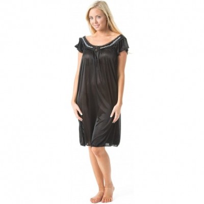 Nightgowns & Sleepshirts Women's Satin Lightweight Nightgown Embroidered Lace Cap Sleeve - Black - CX11A93SK01