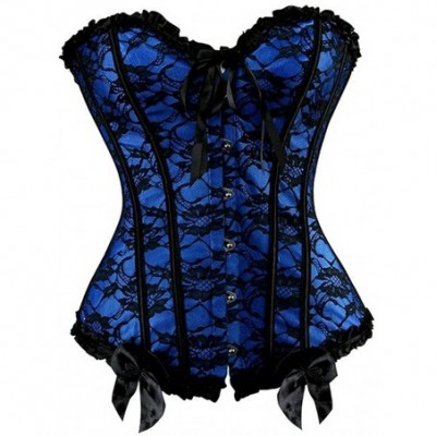 Bustiers & Corsets Women's Sexy Bow Lace Corset Bustier Bodyshaper Top Bodice S-6XL - Blue 2 - CC12H7NKW4X